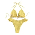 thumbnail image 5 of WEIGFI Womens Bikini Sets 2 Piece Bathing Suit Plaid Ruffles Tops And Bottom Halter Neck Cheeky Swimwear Elegant Triangle Summer Pool Casual Holiday Beachwear,Yellow,L, 5 of 5