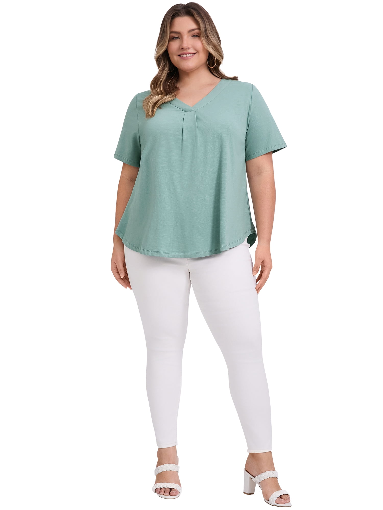 DARING DIVA Women's Plus Casual Trendy Pleated Shirt Dressy Work Blouse 1X Green