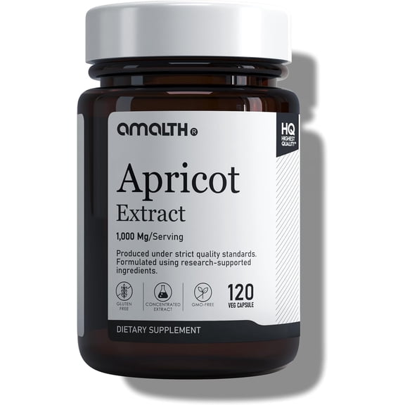Amalth Apricot Extract Supplement Capsules (25:1) 120 Capsules 500mg per Capsule, 1000 mg Servings (Pack of 1) (Herbal, Vegan, Non-GMO and Gluten Free)
