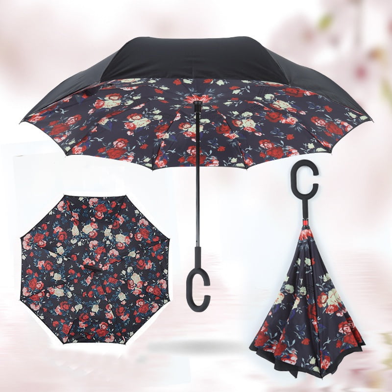 Reverse Umbrella Double Layer Inverted Umbrellas For Car Rain Outdoor With C-Shaped Handle Animal Cat Grass Kitten Playing Stump Personalized