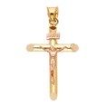 thumbnail image 2 of Wellingsale 14K Two 2 Tone Rose and Yellow Gold Polished Religious Catholic Crucifix Pendant, 2 of 4
