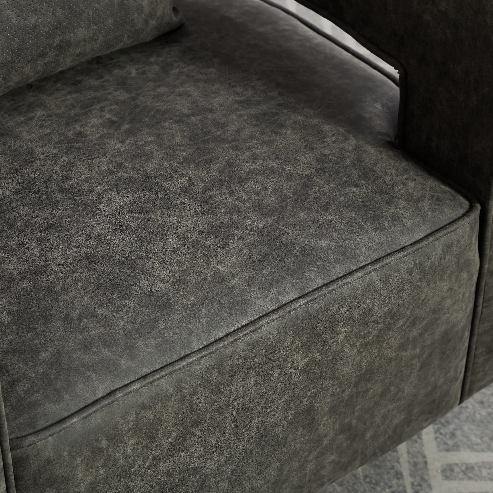 Leumius Swivel Accent Chair with Open Back,Modern Single Sofa Chair With Weathered Base for Nursery Bedroom Living Room Hotel Office, Club Chair Leisure Arm Chair for Lounge,Gray PU