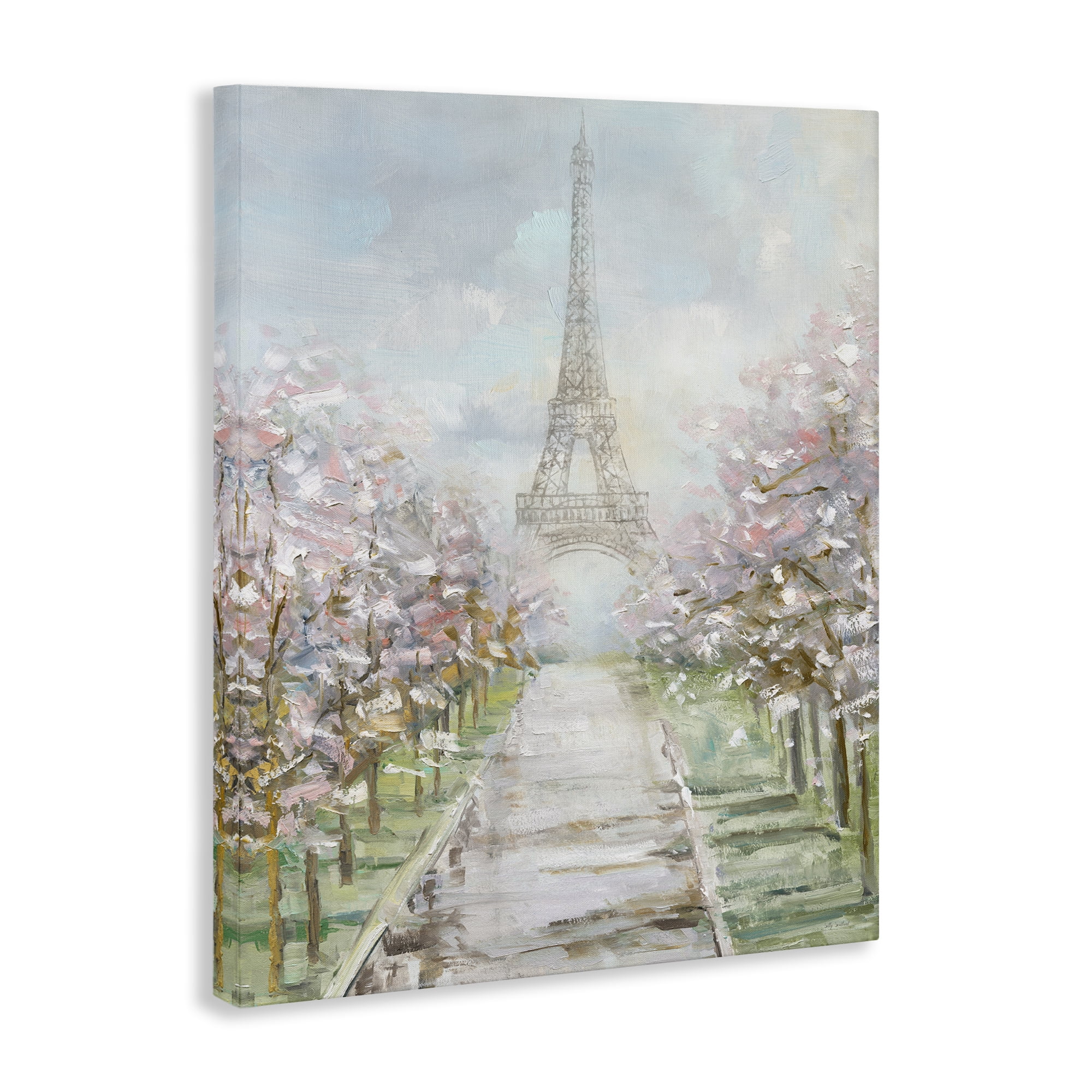 Stupell Industries Eiffel Tower & Tree Grove Scenic & Cityscapes Painting Wrapped Canvas Art Print Wall Art, 16 x 20
