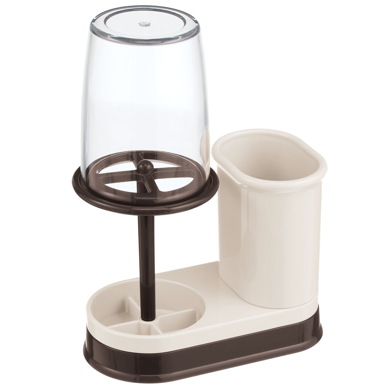 mDesign Plastic Toothpaste and Toothbrush Holder Center with Cup/Cover - Organizer for Bathroom Vanity Countertop - Holds Paste, Floss, Accessories - Hyde Collection - Cream/Bronze