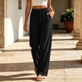 thumbnail image 2 of CBASIHI Womens Cotton Wide Leg Pants with Pockets- Casual Elegant Summer Drawstring Elastic Waist Vacation Beach Flowy Palazzo Pants Black Size 3XL, 2 of 8