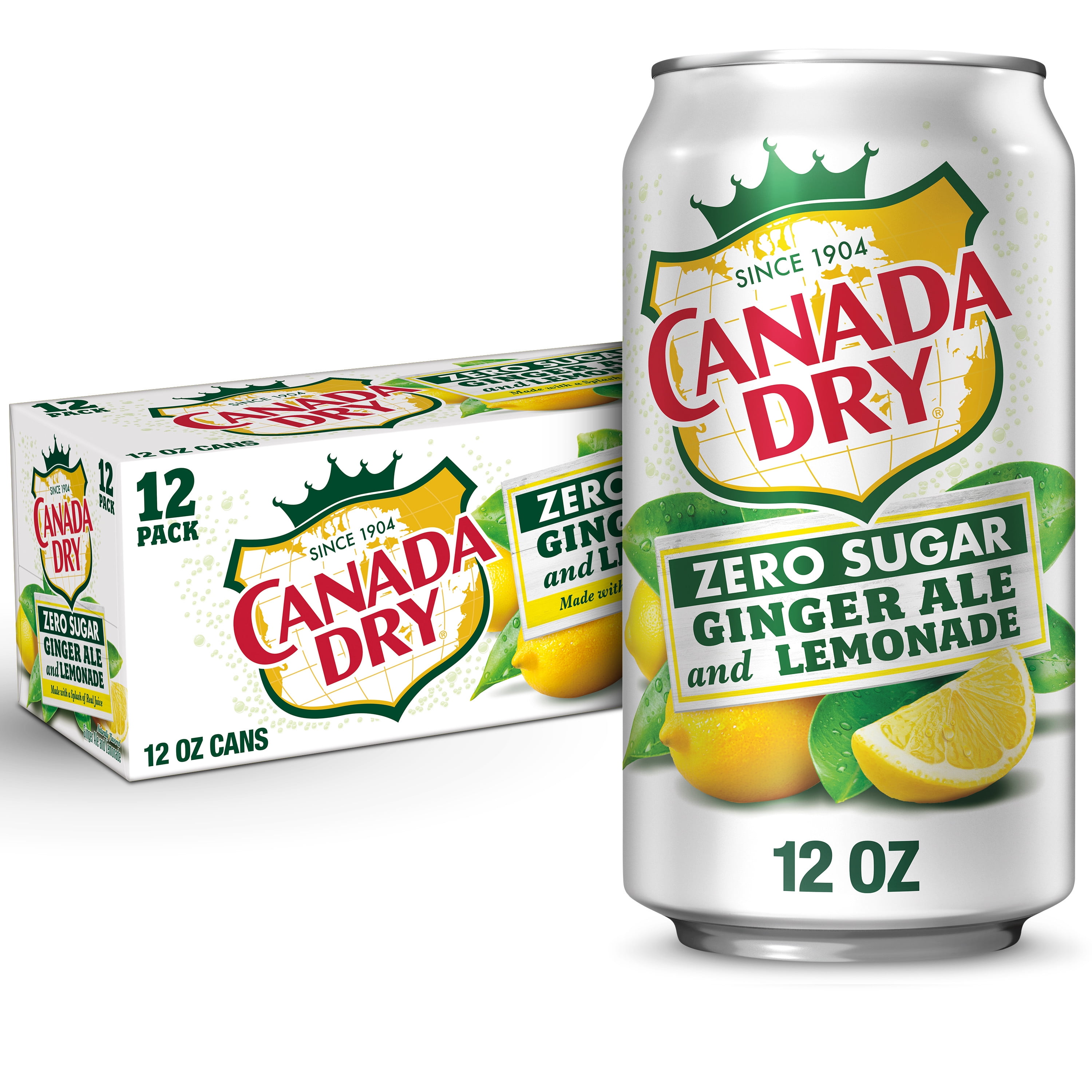 Canada Dry Zero Sugar Ginger Ale and Lemonade Soda, 12 fl oz cans, 12