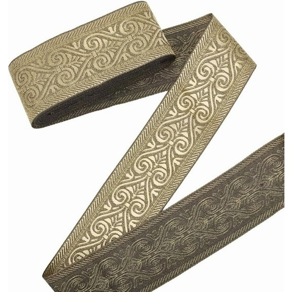 2 Inch 9.84 Yards Gold Black Embroidered Ribbon Woven Jacquard Trim Tape Polyester Boho Metallic Embroidery Fabric Applique Trimming Bulk
