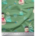 thumbnail image 1 of Soimoi Green Silk Fabric Snowman & Tree Christmas Print Sewing Fabric Yard 42 Inch Wide, 1 of 1