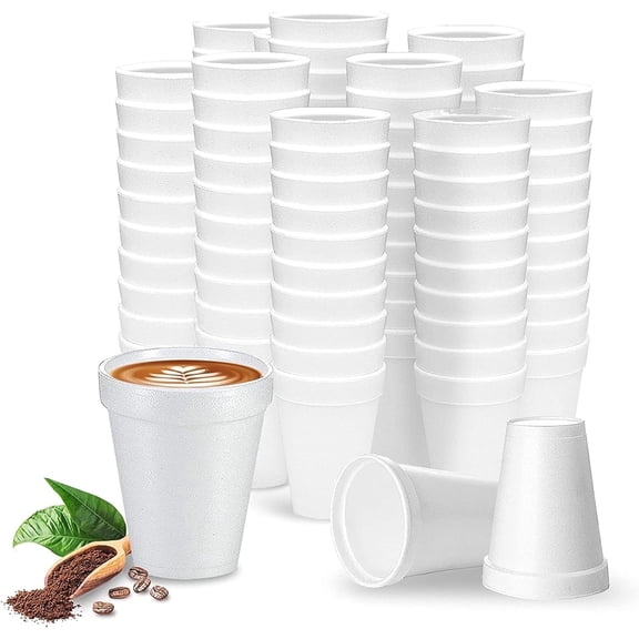 Styrofoam Cups 8 oz, 100 Count Disposable Foam Cups for Coffee, Tea, Hot Cocoa, Soup, Broth, Smoothie, Soda, Juice