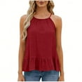thumbnail image 4 of Felirenzacia Women's Halter Neck Ruffle Hem Tank Top, 2026 Spring Summer Soft Lightweight Flowy Spaghetti Strap Sleeveless Top,Red,XL, 4 of 8
