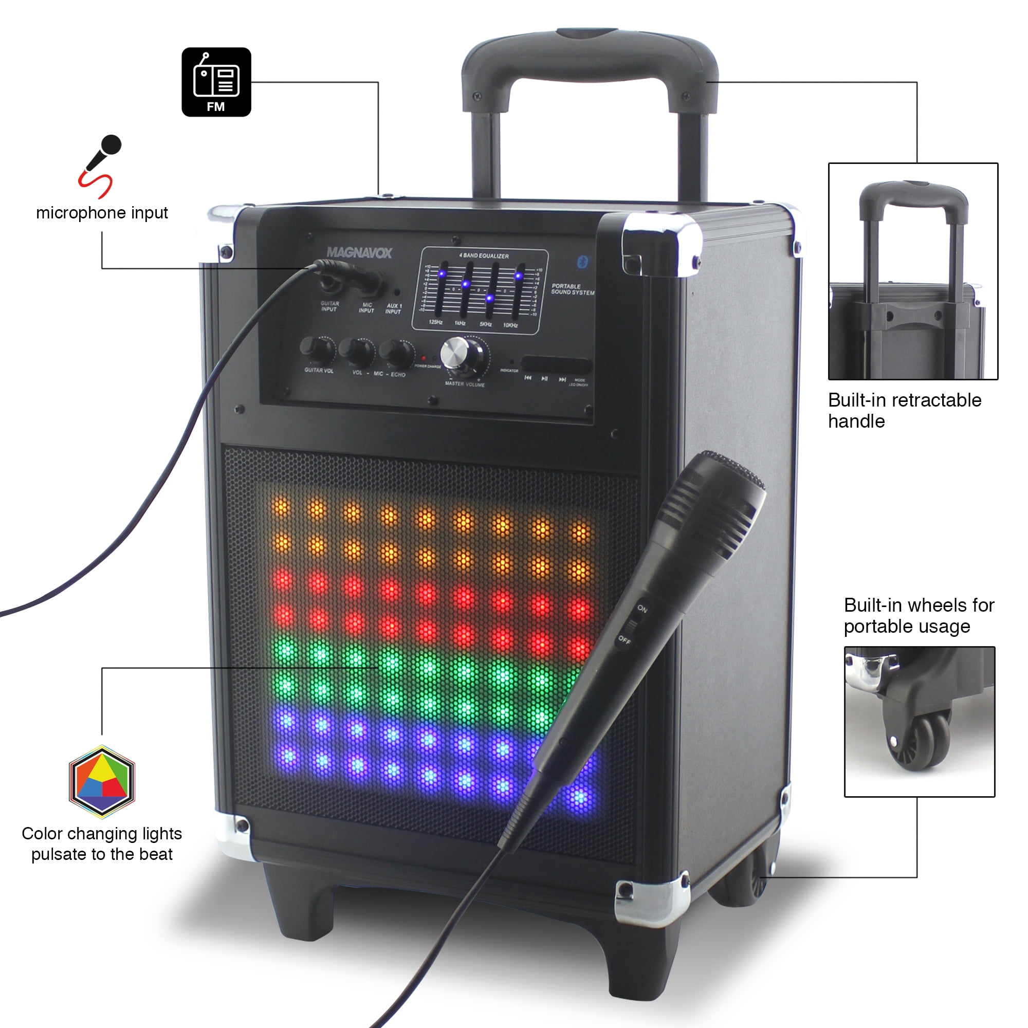 magnavox portable speaker with rgb color changing lights & bluetooth