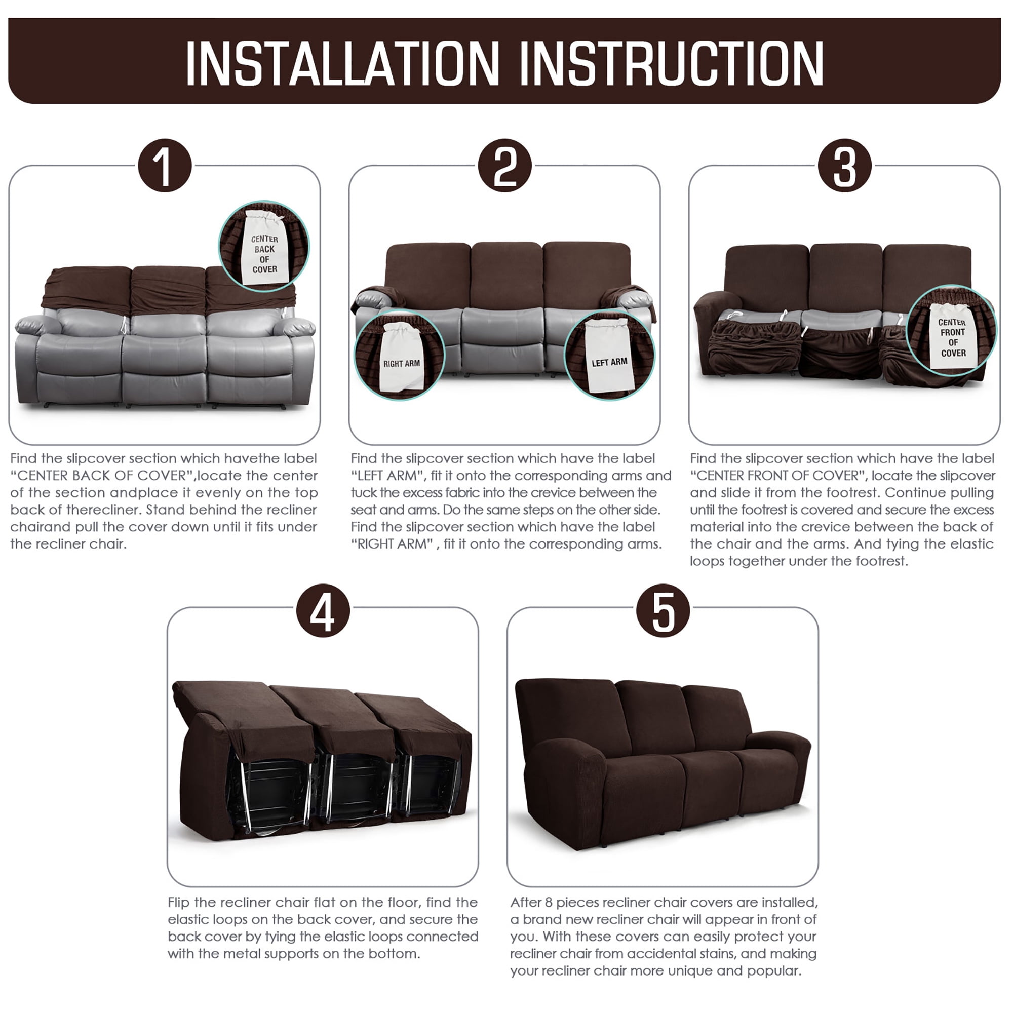 TAOCOCO 3 Seater Reclining Sofa Furniture Protector Stretch Jacquard Couch Slipcovers Chocolate Walmart