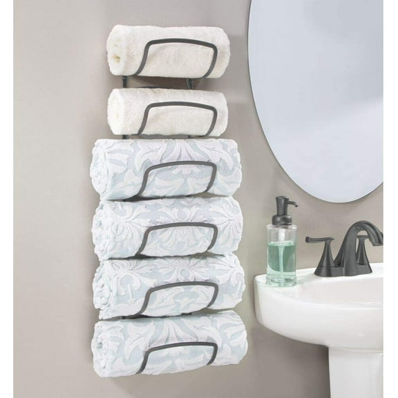 6 Tier Steel Towel Holder for Bathroom Wall - Wall Mounted Organizer - Graphite Gray