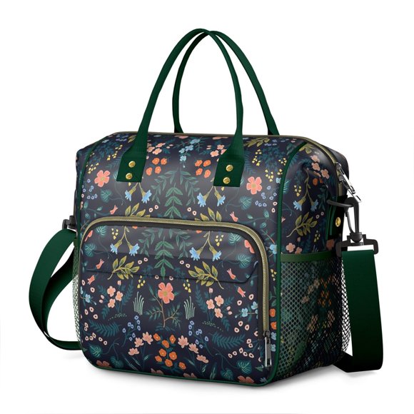 Sac à Lunch Isolé Imprimé Floral Abstrait, Grande Boîte à Lunch Réutilisable, Sac à Lunch Adulte à Double Compartiment, Sac à Lunch Étanche, Sac Isotherme Pliable