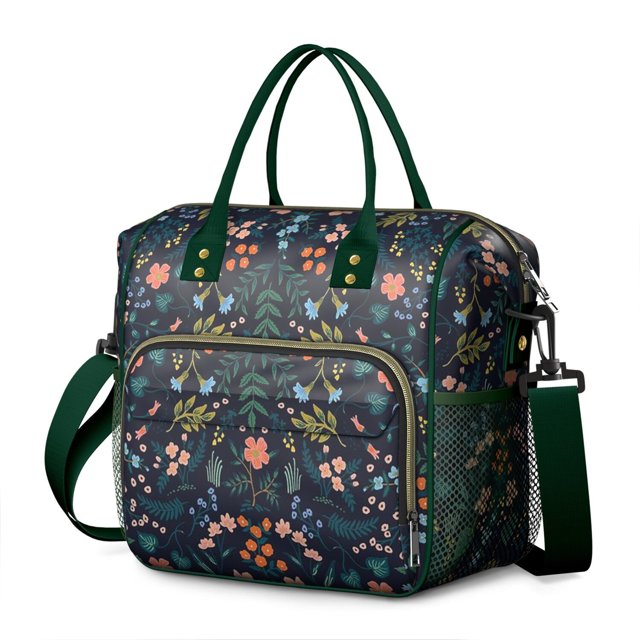Sac à Lunch Isolé Imprimé Floral Abstrait, Grande Boîte à Lunch Réutilisable, Sac à Lunch Adulte à Double Compartiment, Sac à Lunch Étanche, Sac Isotherme Pliable