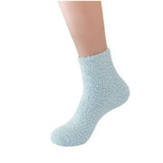 Ersazi High Socks Women'S Mid-Calf Socks Coral Velvet Socks Floor Socks Solid Color Warm Socks On Clearance Light Blue One Sizeone Size