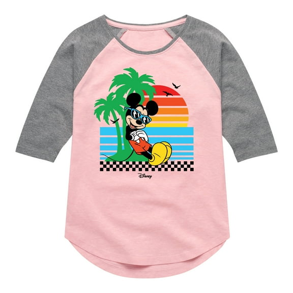 Mickey & Friends - Mickey Summer Sunset - Toddler And Youth Girls Raglan Graphic T-Shirt