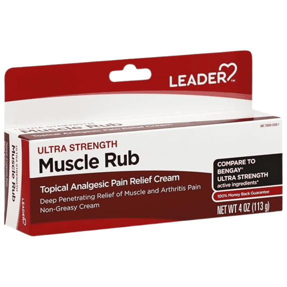 Leader Ultra Strength Muscle Rub Cream for Pain Relief, 4 Oz
