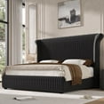 thumbnail image 3 of Hiphuta Modern Queen Size Corduroy Upholstered Bed Frame, LED Platform Bed Frame with 55"H Vertical Stripe Tufted Corduroy Velvet Wingback Headboard, Black, 3 of 9
