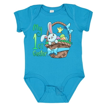 

Inktastic My 1st Easter Blue Ribbon Basket with Bunny and Chick Gift Baby Boy or Baby Girl Bodysuit