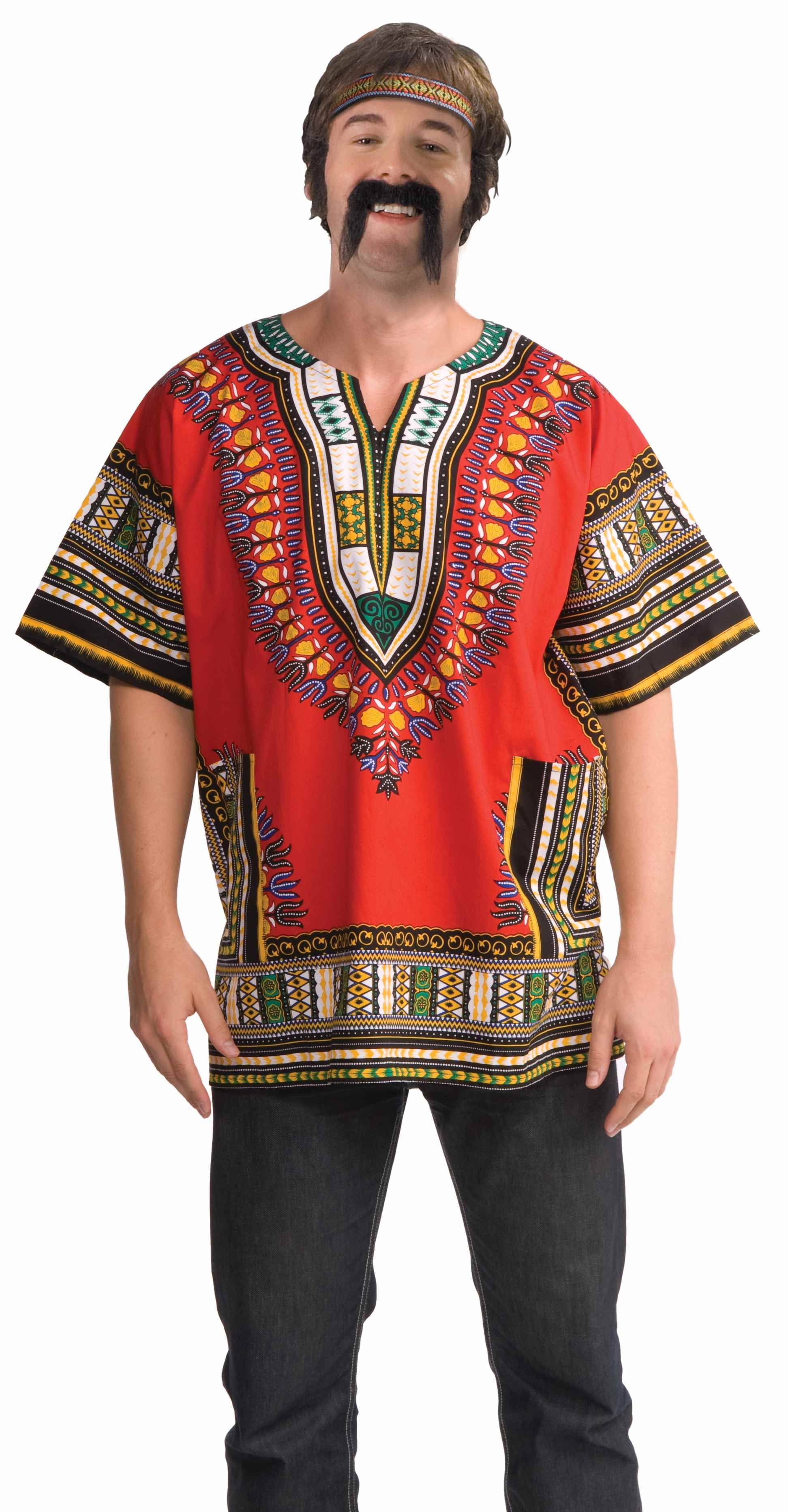 Red 60's Hippie Costume Dashiki Shirt 