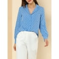 thumbnail image 5 of Allegra K Women's 1950s Vintage Long Sleeve Printed Button Down Tops, 5 of 6