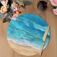 thumbnail image 3 of Teal Blue Coastal Beach Round 15 Inch Placemats Set of 6, Summer Nautical Ocean Beige Seaside HeatResistant Non Slip Place Mats for Dining Table, Wipeable Braided Kitchen Table Mats for Housewarming, 3 of 9