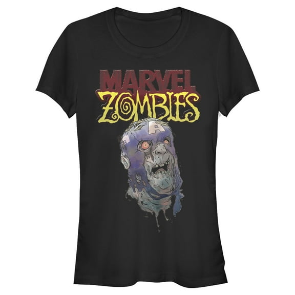 Junior's Marvel Zombies Captain America Face  Graphic Tee Black Small