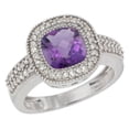 thumbnail image 1 of 14K White Gold Natural Amethyst Ring Cushion-cut 7x7mm Diamond Accent, size 7, 1 of 2