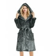 thumbnail image 7 of XUNKUSGA Mid-Length Robes for Women Casual Solid Color Hooded Fleece Robe Lightweight Soft Warm Bathrobe for Women Lightweight Cozy Nightwear for Women with Pockets S-2XL Gray, 7 of 7