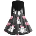 thumbnail image 5 of Halloween Dresses for Women Ghost Spider Long Sleeve Hepburn 1950s Cute Dress V Neck Cocktail Vintage Casual Dresses with Belt L, 5 of 5
