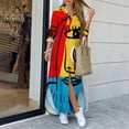 thumbnail image 2 of Vestido Largo de Manga Larga Con Cuello en V Y Estampado Informal Con Botones de Verano Para Mujer Odeerbi ODB115099, 2 of 8