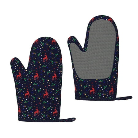 

Zeuib Christmas Deer Print Oven Mitts Oven Gloves with Non-Slip Silicone Heat and Slip Resistant Cooking Mitt Set for Cooking and Baking (2 Count)