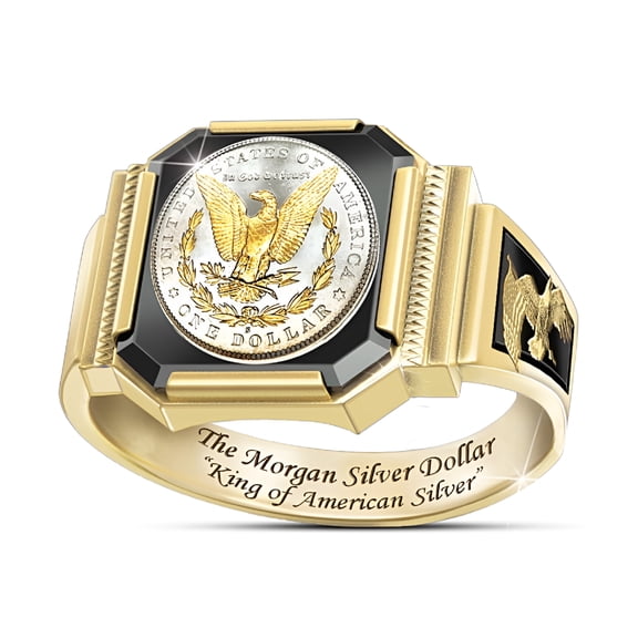 DESIGNICE Silver King Eagle Dollar Gold Plated Two-Color Ring for Men