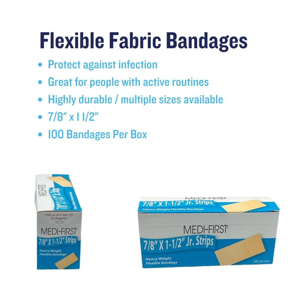 7/8"x1 1/2" Flexible Fabric Bandages Heavy-Duty - 100/Box (10 Boxes)Medi-First