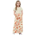 thumbnail image 3 of OGLCCG Girls Dress Short Sleeve Casual Holiday Modest Long Maxi Dress with Pockets Floral Printed Summer T-Shirt Dress for 4-14 Years, 3 of 6