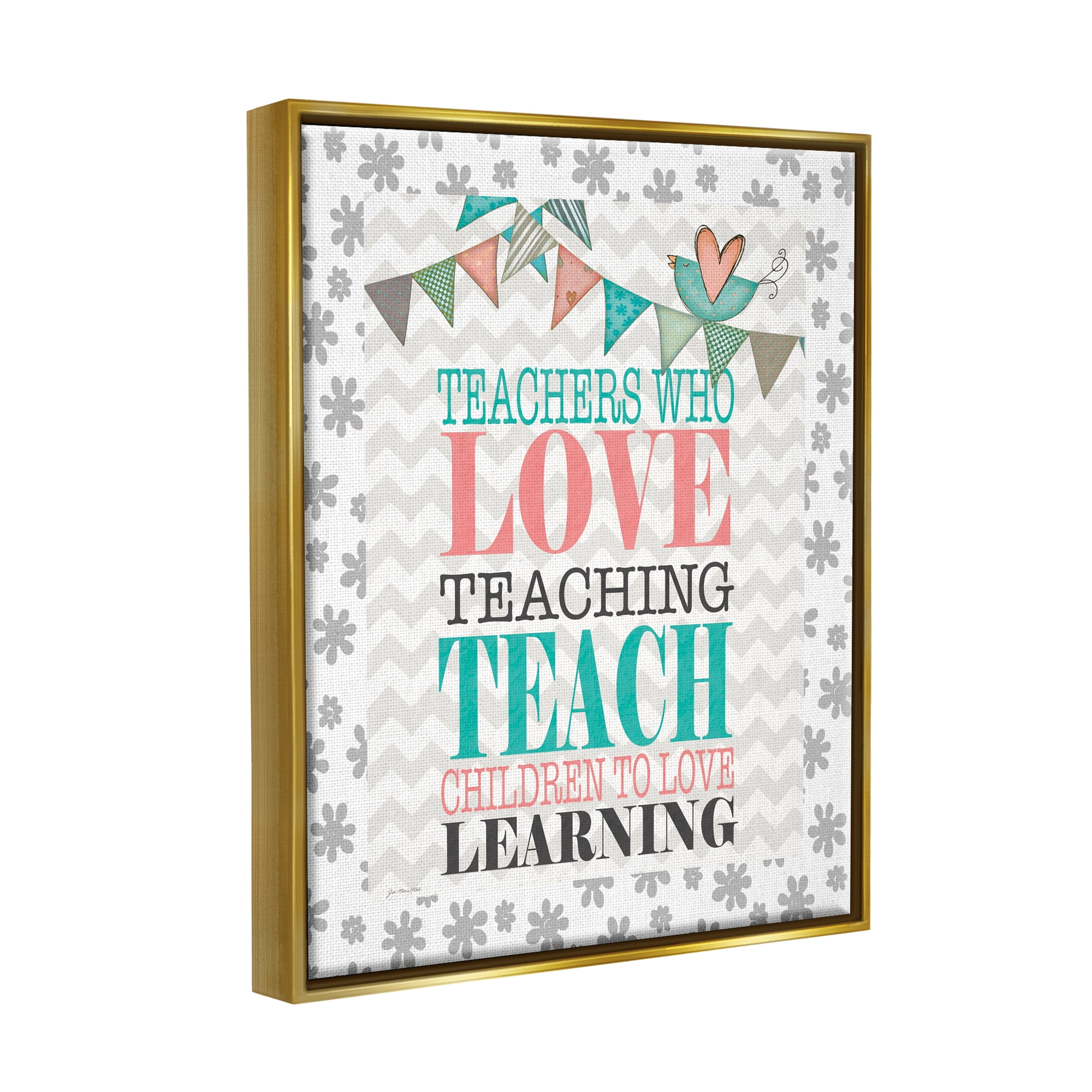 Stupell Teach Children To Love Learning Uplifting Phrase Inspirational Painting Gold Floater Framed Art Print Wall Art
