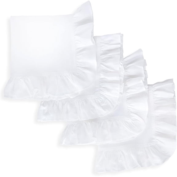 Cloth Napkins Set of 4, Home Dinner placemat with Ruffle Cotton Napkins Washable for Family Dinning Table, Thanksgiving Decor (white 45*45cm)