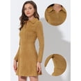 thumbnail image 2 of Vestido acampanado de manga larga con cuello de solapa de gamuza sintética para mujer Caqui M, 2 of 4