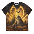 thumbnail image 4 of LAOLIUSN Men's Bald Eagle Wolf Graphic T-Shirt, Lightning 3D Print Short Sleeve Crewneck Tees, 4 of 7
