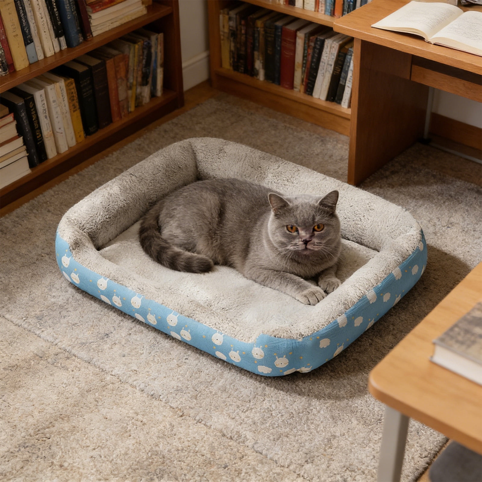 Orthopedic Dog Bed Soft Pet Sofa Mat Washable Crate Pad for Small Medium Dogs Cats Indoor(Blue-L)