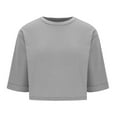 thumbnail image 6 of Women Crop Tops Crew Neck Short Sleeve T-Shirt Summer Solid Color Top Casual Loose Shirts Basic Tee Tops Dark Gray XXL, 6 of 7