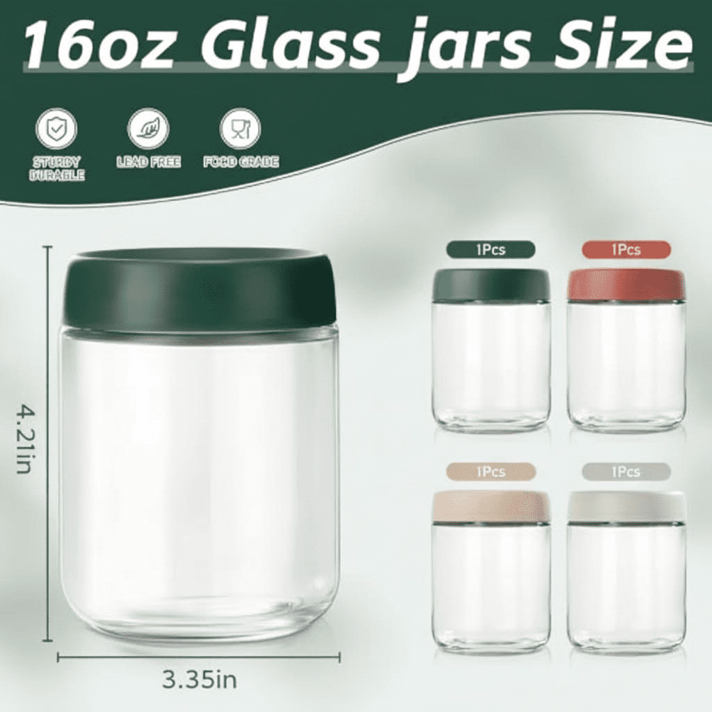 Set of 4 Glass Overnight Oats Jars with Lids, 16oz Reusable Meal Prep Containers for Chia Pudding, Baby Food, and Portable Breakfast To-Go