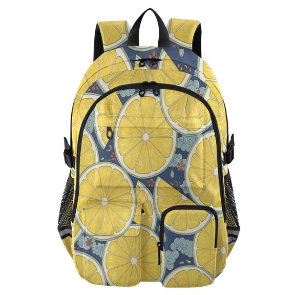 DIXRUYEE Fruit Yellow Lemon Backpack for School 14”Laptop Compatible with Reflective Safety Strips