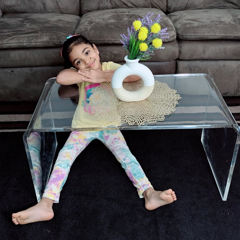 Alvantor Acrylic Coffee Table, Waterfall Design, No Assembly Needed 32"x16"x16" Clear