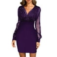 thumbnail image 1 of KOMOO Women Sequins Cocktail Dress Mesh Long Sleeve High Waist Patchwork Bodycon Dress Glitter Evening Dress, 1 of 6