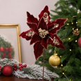 thumbnail image 3 of Burgundy Artificial Poinsettia Flower Ornament with Glitter Finish for Christmas Tree Decoration, 3 of 4