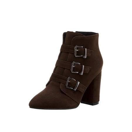 

Tepsmf Womens Winter Boots Women High Heel Shoes Winter Warm Fashion Zip Pointed Toe Casual Solid Color Belt Buckle Ankle Boots