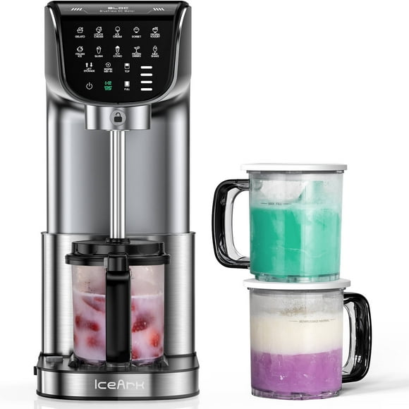 Ice Cream Maker, 11-in-1 Frozen Treat Maker for Gelato, Sorbet, Milkshakes, Mix-ins, (3) 19oz Pints, Brushless Motor, Ice Cream Recipes (Silver)