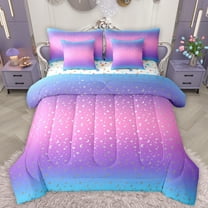 Manfei Cartoon Stars Moon Twin Bedding Sets 7-Piece for Teens, Pink Blue Rainbow Bedding Comforter Set, Modern Fashion Reversible Sheet Sets, Microfiber Bedroom Decor